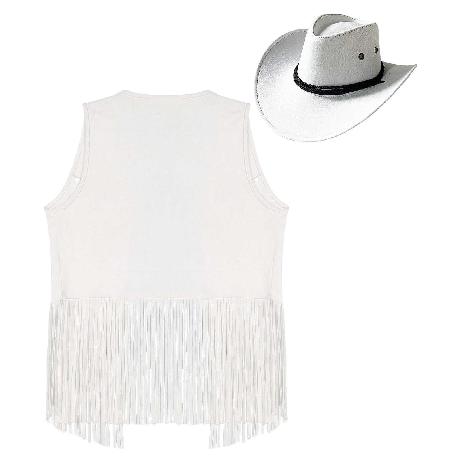TiaoBug Men's Western Cowboy Cosplay Costume Tassel Rivets Waistcoat with Wide Brim Hats Sets Black L