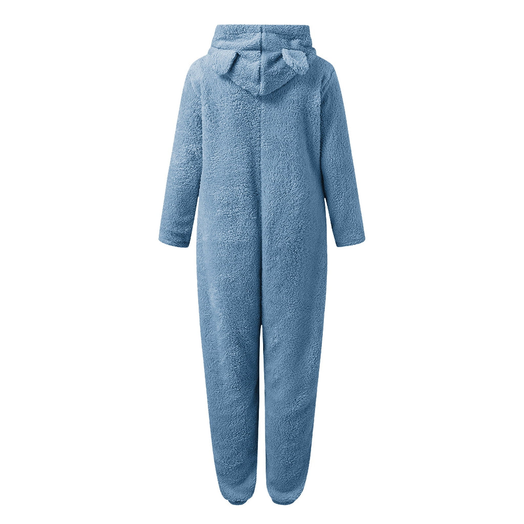 QATAINLAV Sherpa Fleece Jumpsuit for Women Winter Warm Fuzzy Onesie Pajamas Cute Cat Hooded Romper Casual Zip Up Overalls Sleepwear Black XL