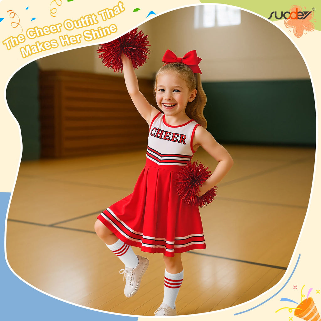 SUOSDEY Girls Cheerleader Costume Outfit Set,Kids Sleeveless Cheerleading Uniform for Party Birthday Halloween