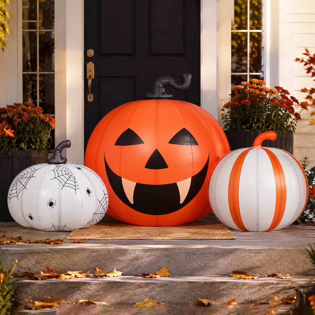 FUNBOY Inflatable Pumpkin 3-Pack Halloween Decorations Outdoor with Bonus Ghost