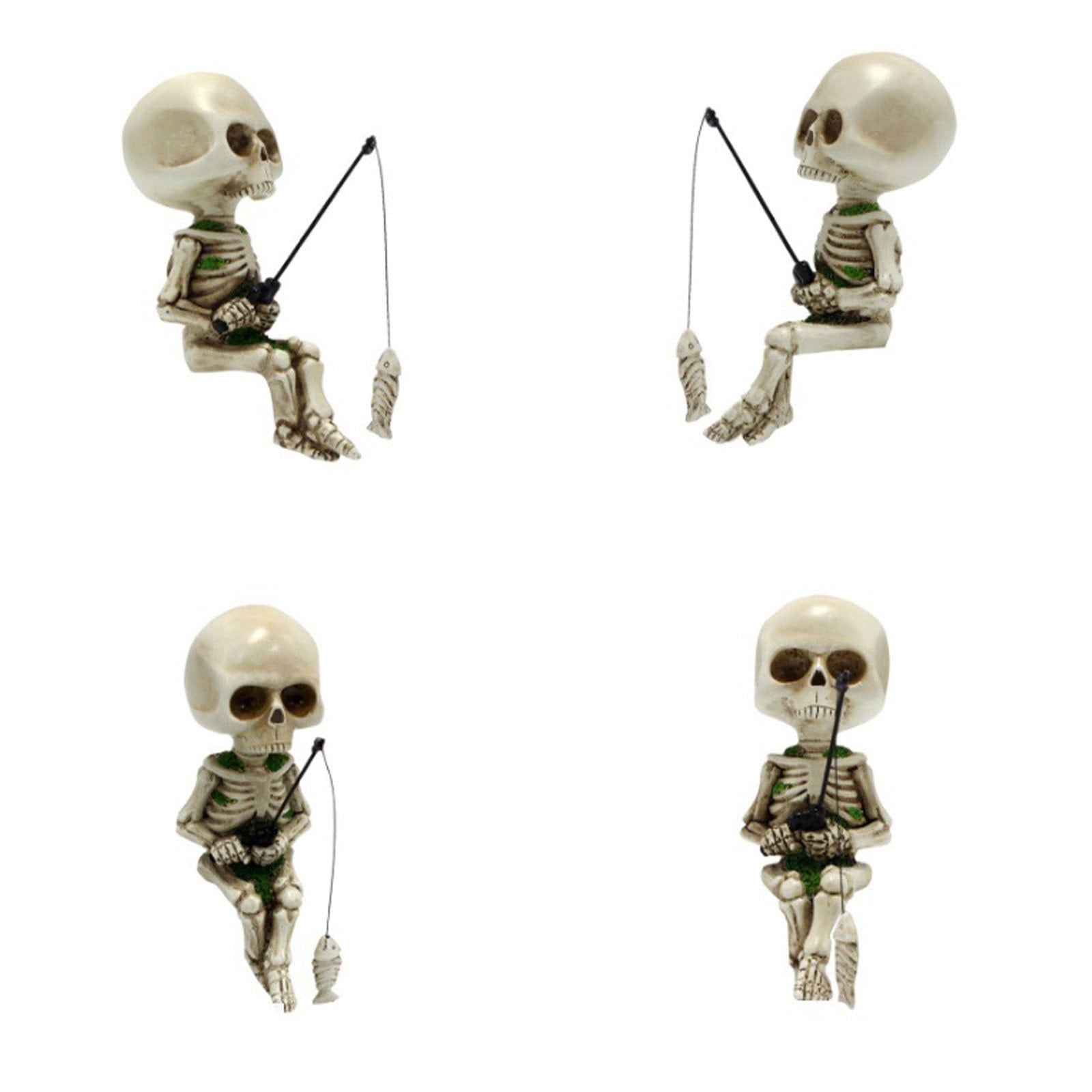 Darzheoy Halloween Fishing Skeleton Garden Accessory, Mini Skeleton Figurines Statue Decor Pond Waterfalls Gothic Home Office Desk Holiday Ornament