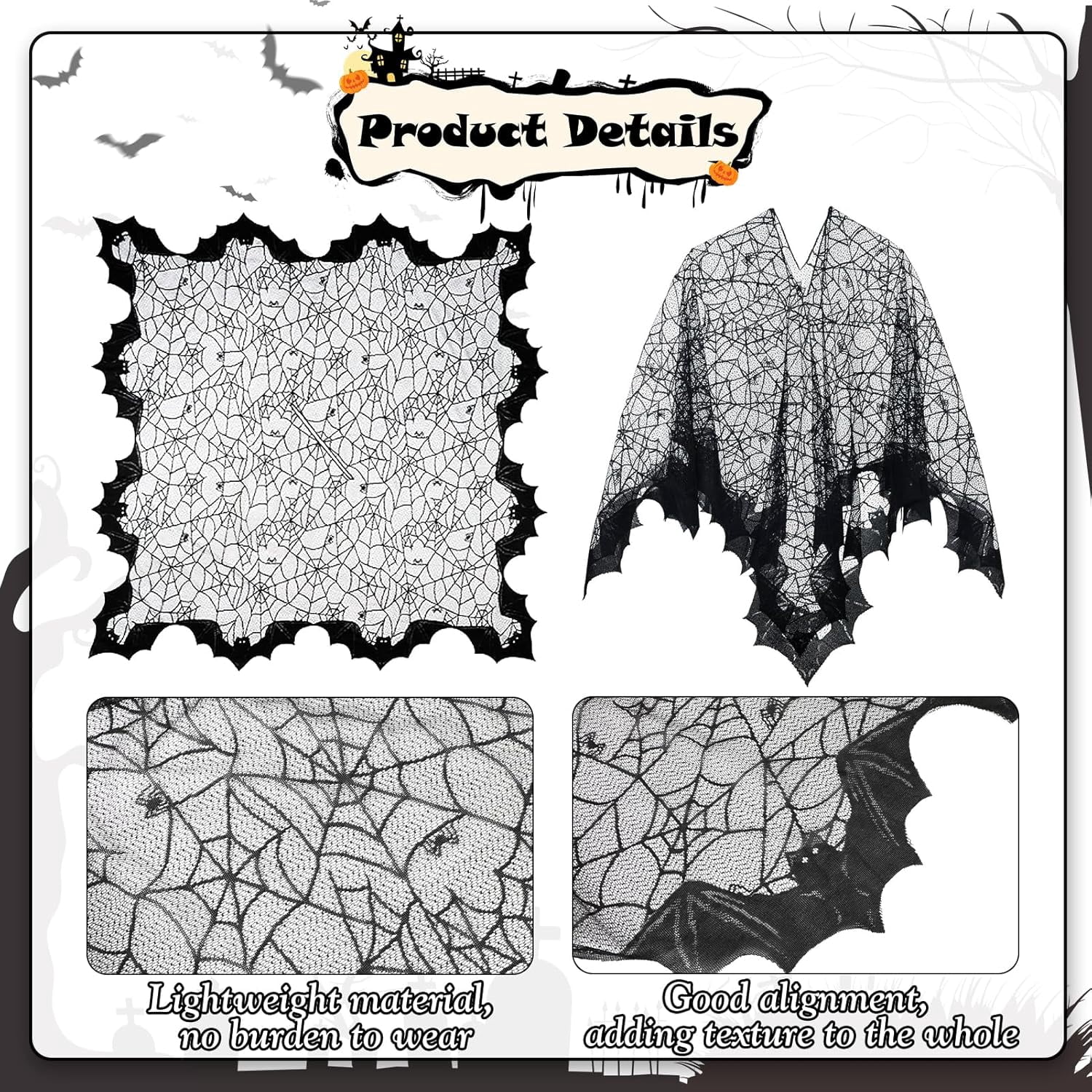 HIFOT 6pcs/set Spider Costume Adult Spider Web Poncho Tights Spider Necklace Chocker Earings Mask and Witch Hat Halloween Costumes for Women