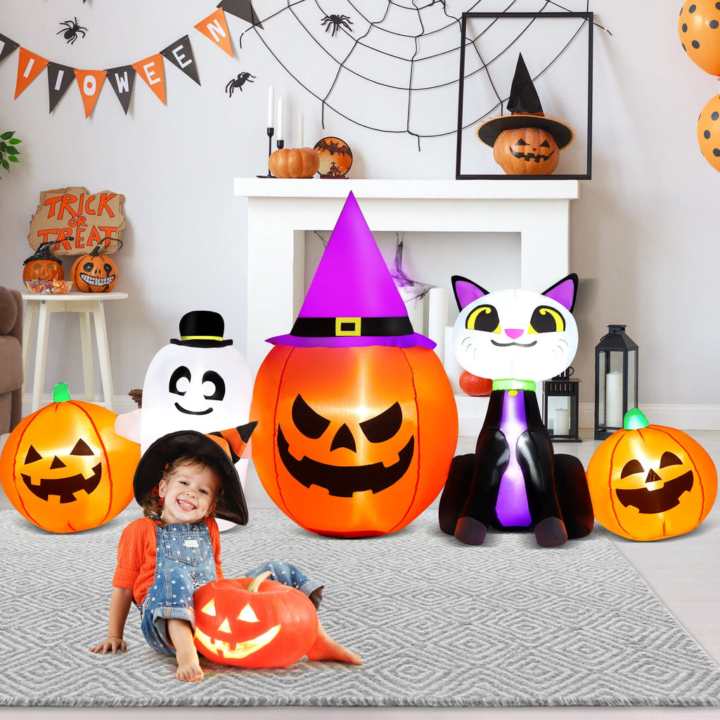Yexmas 8ft Halloween Inflatable Pumpkins Outdoor Decor with Black Cat and Spectre,Built-in LED Lights,for Halloween Party,Yard,Garden,Lawn