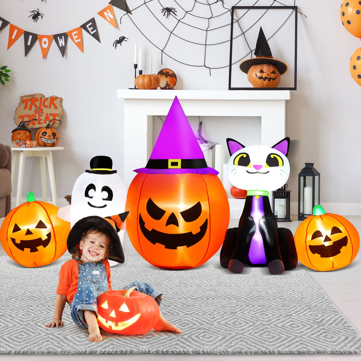Yexmas 8ft Halloween Inflatable Pumpkins Outdoor Decor with Black Cat and Spectre,Built-in LED Lights,for Halloween Party,Yard,Garden,Lawn