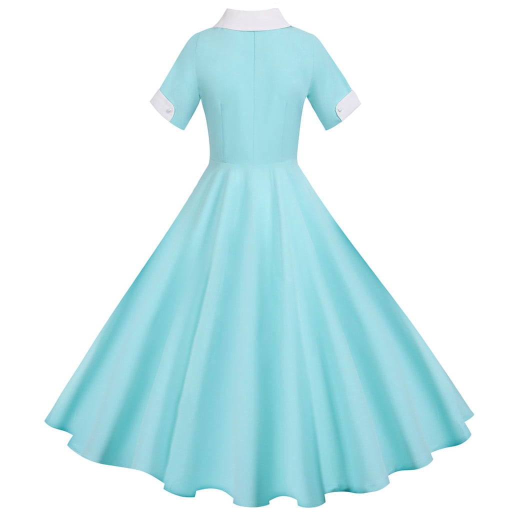 Tejiojio Women Clothes Women's 1950s Retro Dress Short Sleeve Vintage Swing Dress