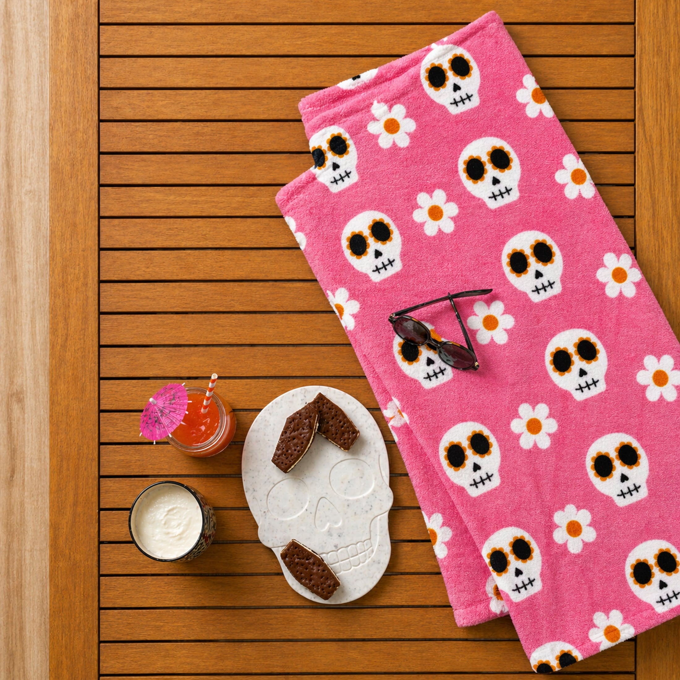 Summerween Oversize Super Soft Plush Throw Blankets, Summer Patio Pool Halloween Throws, RETIREMENT GHOST