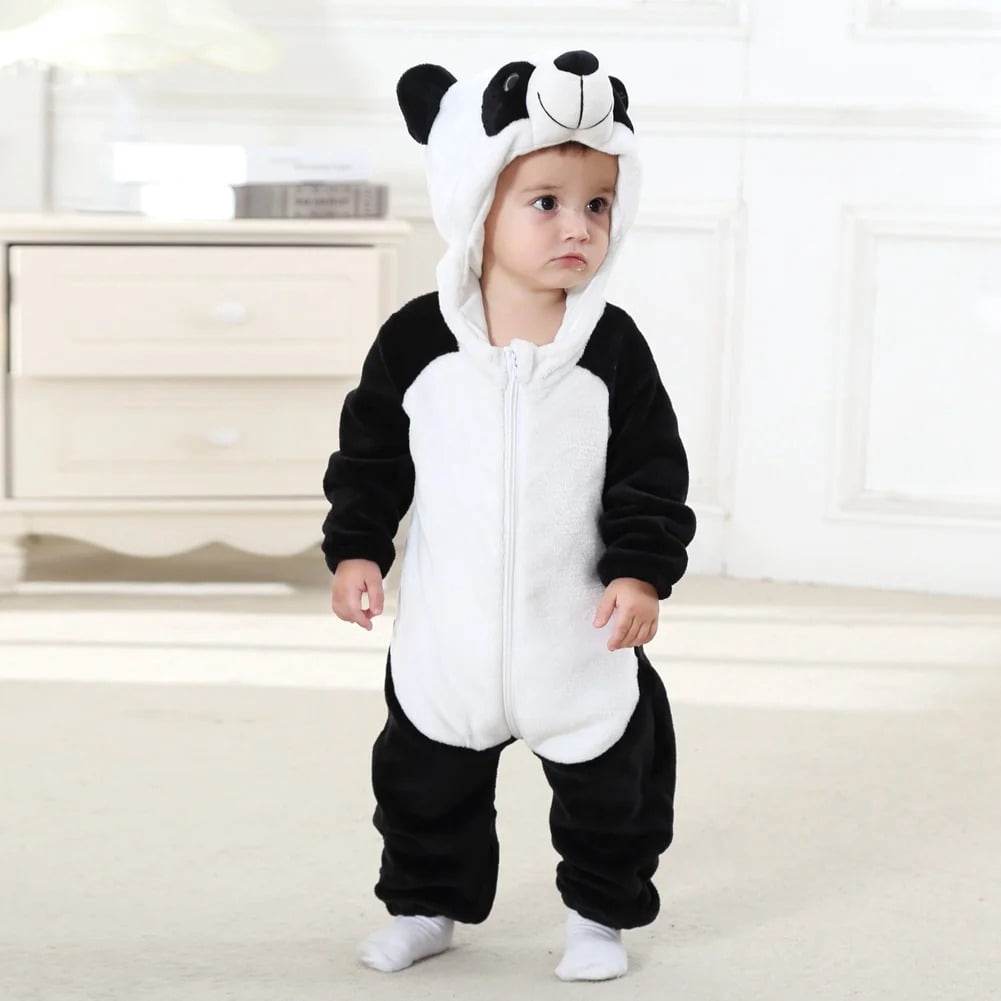 WIBACKER 0-3T Unisex Baby Animal Costume Winter Autumn Flannel Hooded Romper Christmas and Halloween Panda Cosplay Jumpsuit