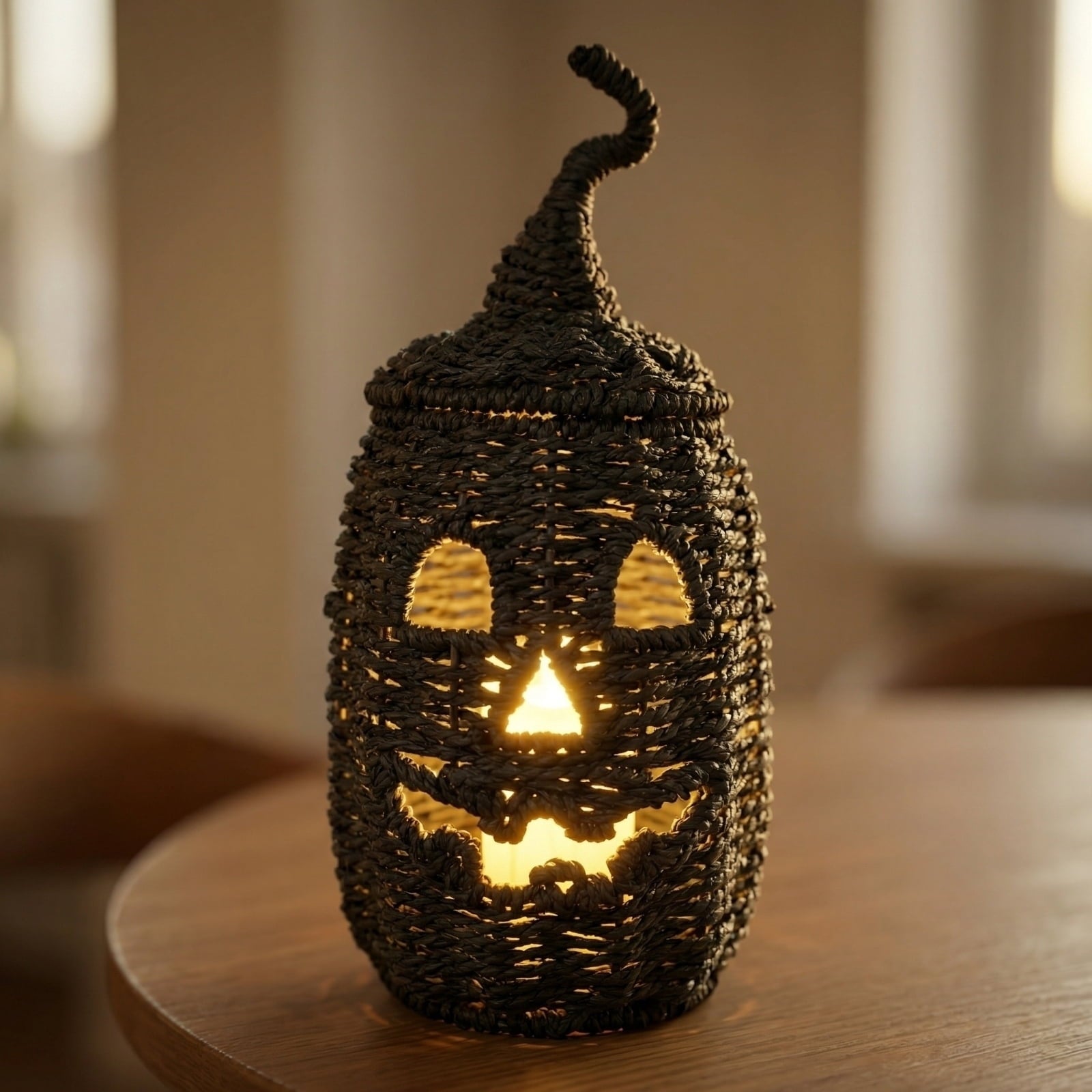 2026 Halloween Black Woven Seagrass Pumpkin Storage Basket with Lid, Fall Indoor Home Decorations for Halloween Party Home Halloween Decor, 10.2 inch
