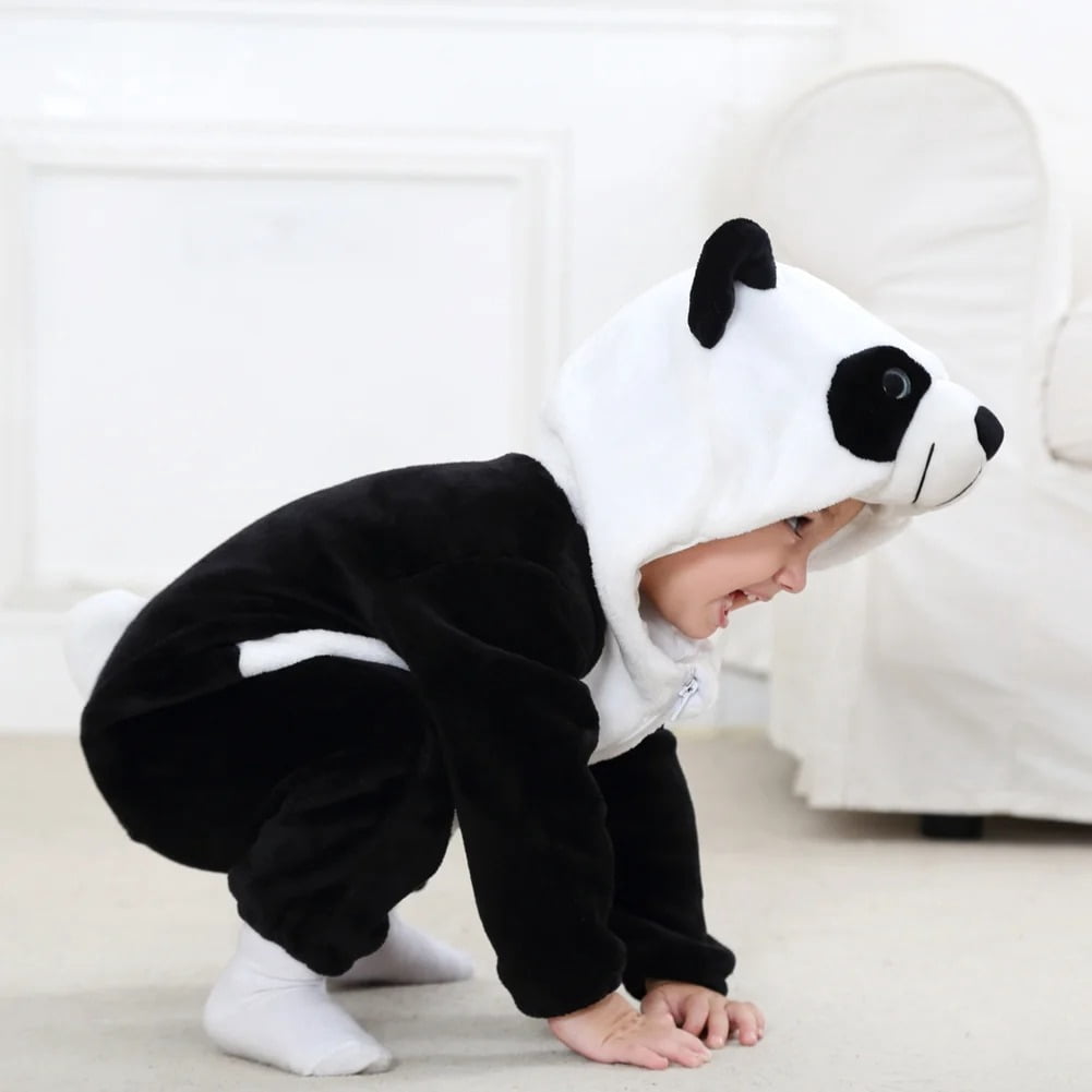 WIBACKER 0-3T Unisex Baby Animal Costume Winter Autumn Flannel Hooded Romper Christmas and Halloween Panda Cosplay Jumpsuit