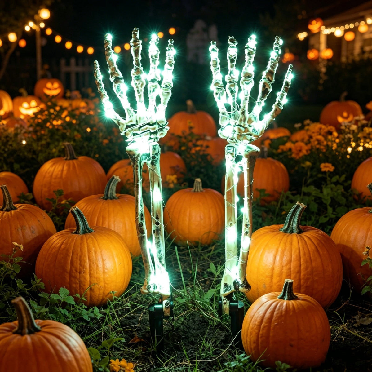 AuroraX Halloween Skeleton Hand Stake Skeleton Hand Solar Light LED Outdoor Battery Operated Waterproof Halloween Decorations for Yard Green