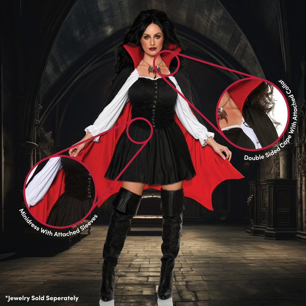 UNDERWRAPS Womens Vampire Mini Dress - Womens Vampire Cosplay, Sexy Womens Halloween Vampire Dracula Costume, Vampire Costume for Women