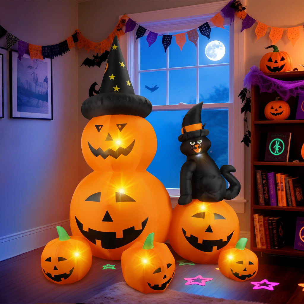 MAGOTAN 9 FT Halloween Inflatables Archway Outdoor Decorations Pumpkin Ghost Archway Halloween Inflatable Blow Up Pumpkin Tombstone Decoration Build-in LED Lights
