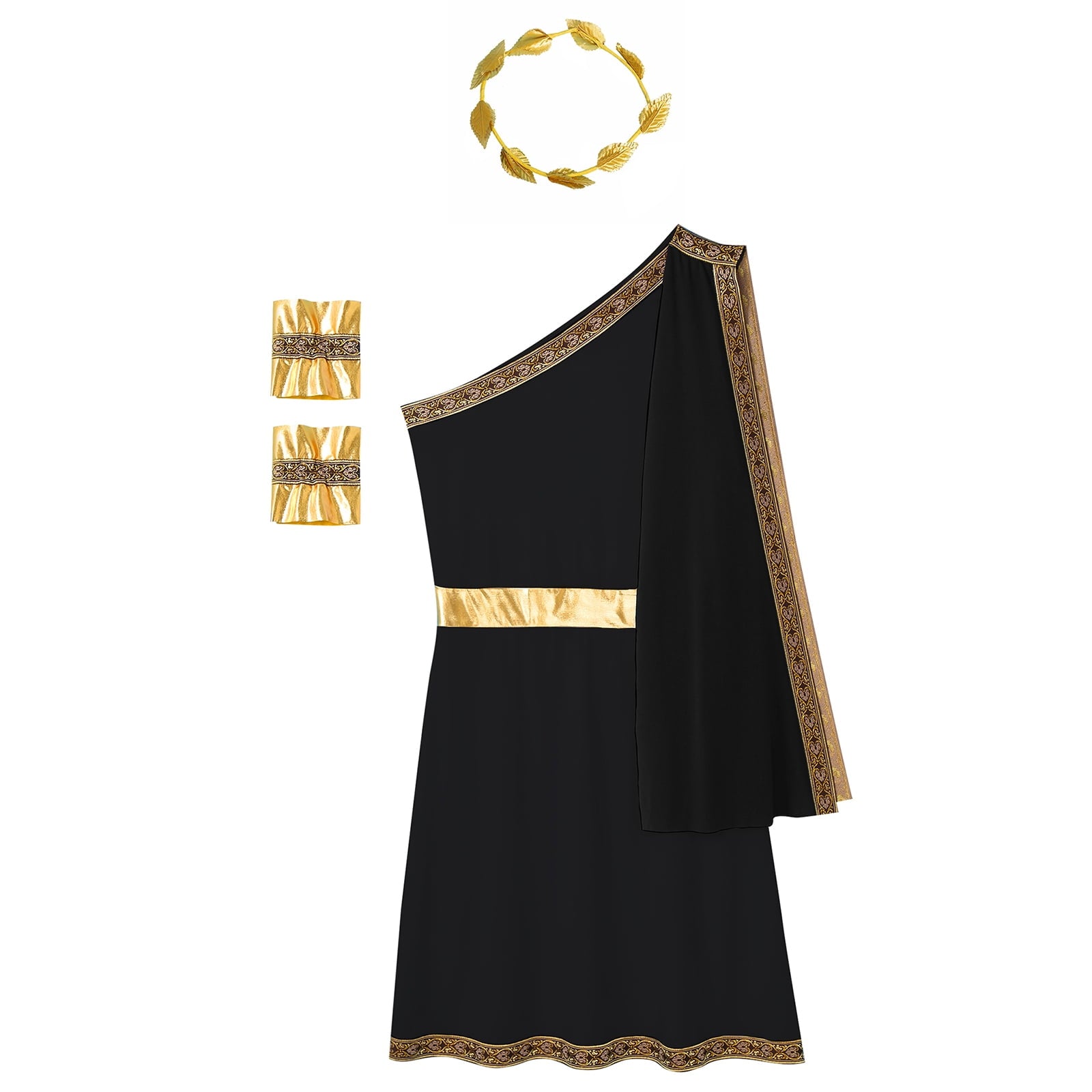 YiZYiF Mens Halloween Ancient Greek Cosplay Costume Roman Toga Caesar Party Fancy Dress Up Set Black S