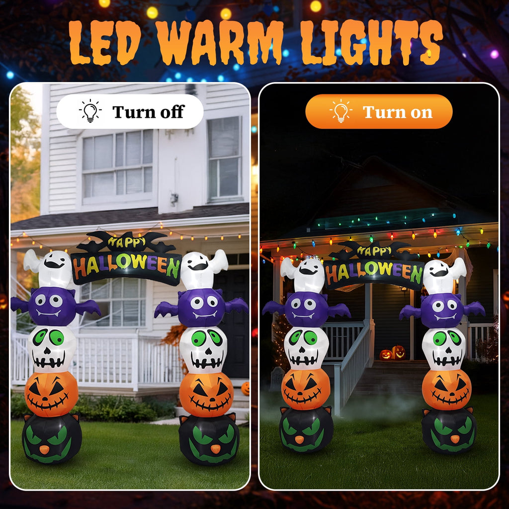UBesGoo 8.2' Halloween Inflatables Pumpkin Ghost Archway , Blow up Hallowee Decorations with Built-in LED Lights for Holiday