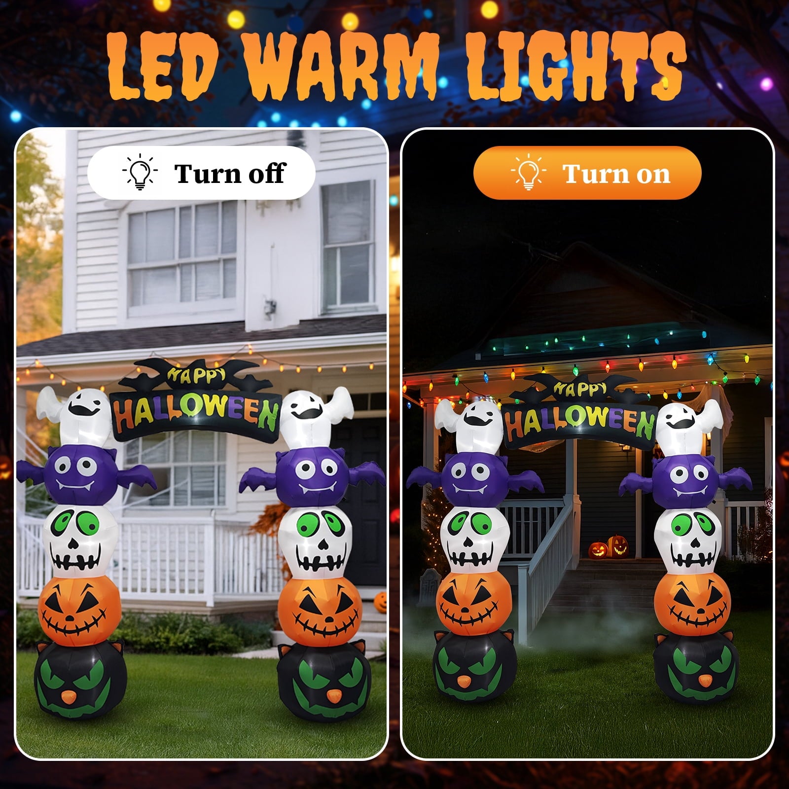 UBesGoo 8.2' Halloween Inflatables Pumpkin Ghost Archway , Blow up Hallowee Decorations with Built-in LED Lights for Holiday