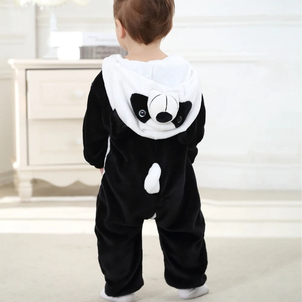 WIBACKER 0-3T Unisex Baby Animal Costume Winter Autumn Flannel Hooded Romper Christmas and Halloween Panda Cosplay Jumpsuit