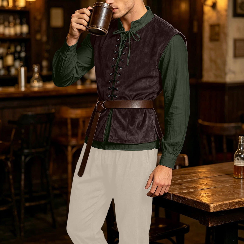 Ceisia Medieval Renaissance Outfit For Men Lace Up Waistcoat Long Sleeve Shirt Lace Trousers With Matching Belt Halloween Pirate Halloween Gift