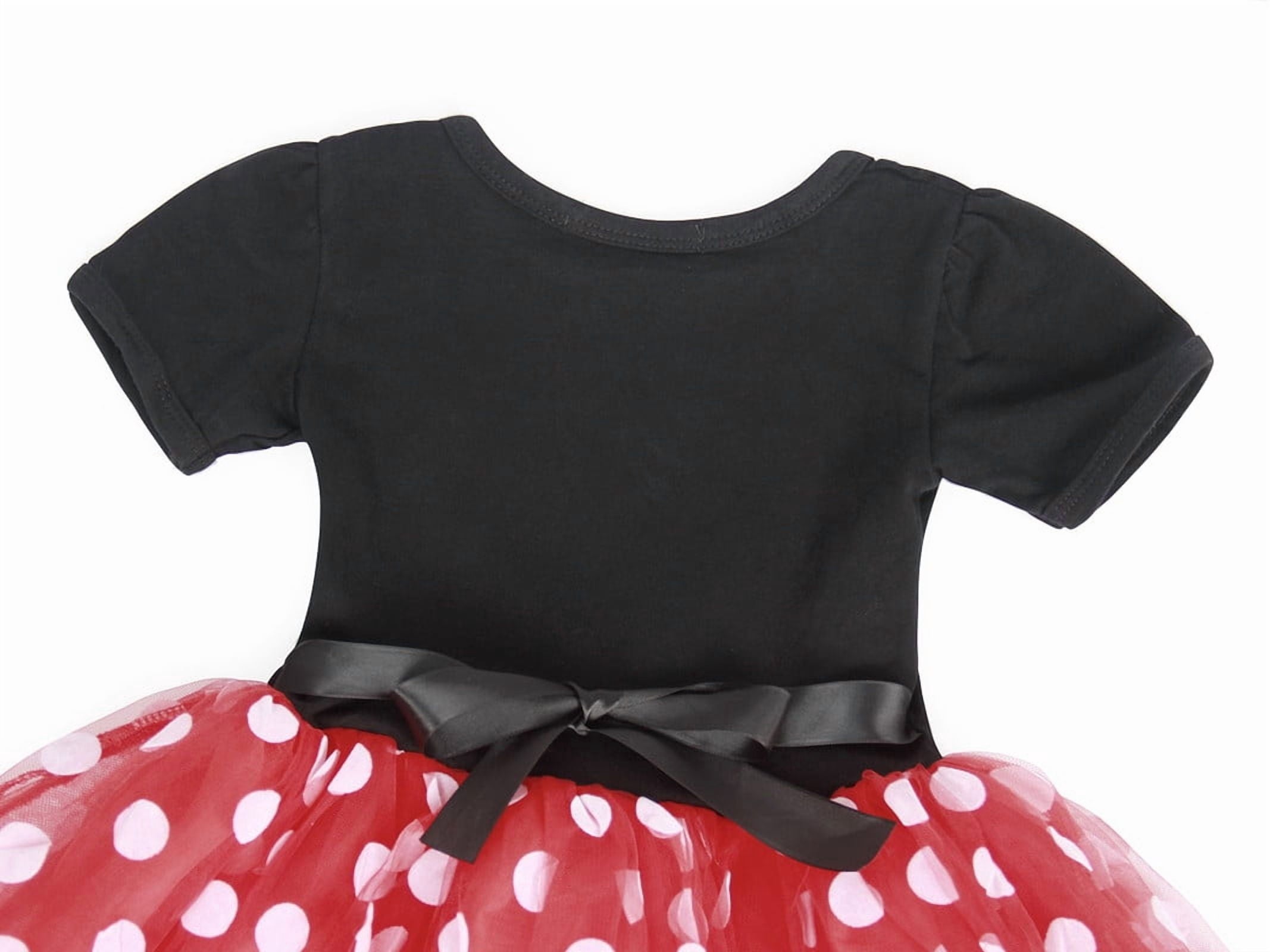 Jurebecia Girls Red Polka Dot Tutu Dress with Bow Headband, Baby Toddler Party Costume for Birthday & Cosplay (110 cm)