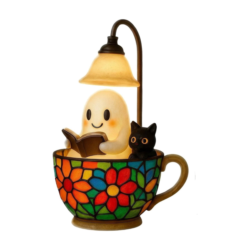 Fwttom Ghost Night Light, Halloween Lights Cute Ghost Reading Book Lamp, Halloween Decorations Indoor Light Up Ghost Statue Ghost Light for House Mantel Bedside