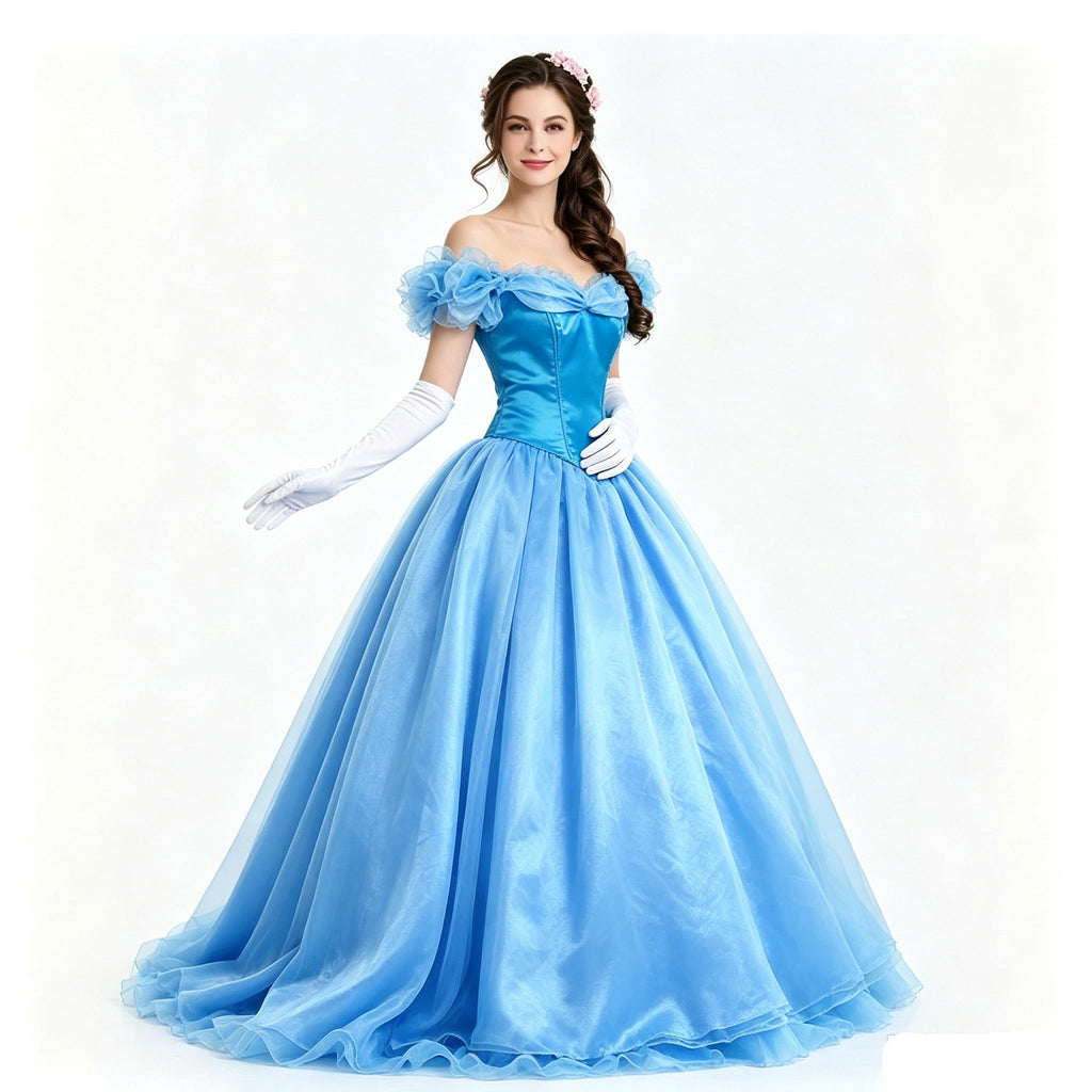Women’s Off Shoulder Princess Costume Prom Gown Dress Long Wedding Dresses with Petticoat