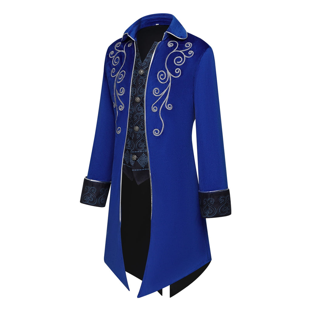 GYQMBT Men Medieval Steampunk Tailcoat Jacket Gothic Victorian Frock Coat Uniform Halloween Party Cosplay Gentleman Costumes, Blue, XL