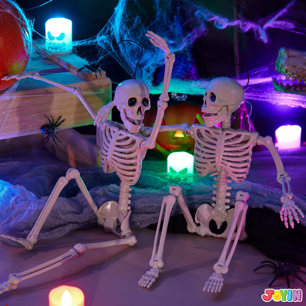 Joyfy 5 Pcs Halloween Skeleton Decorations,16 inch Full Body Poseable Skeleton with Movable Joints for Halloween Indoor Outdoor Party,Graveyard,Haunted House Accessories,White