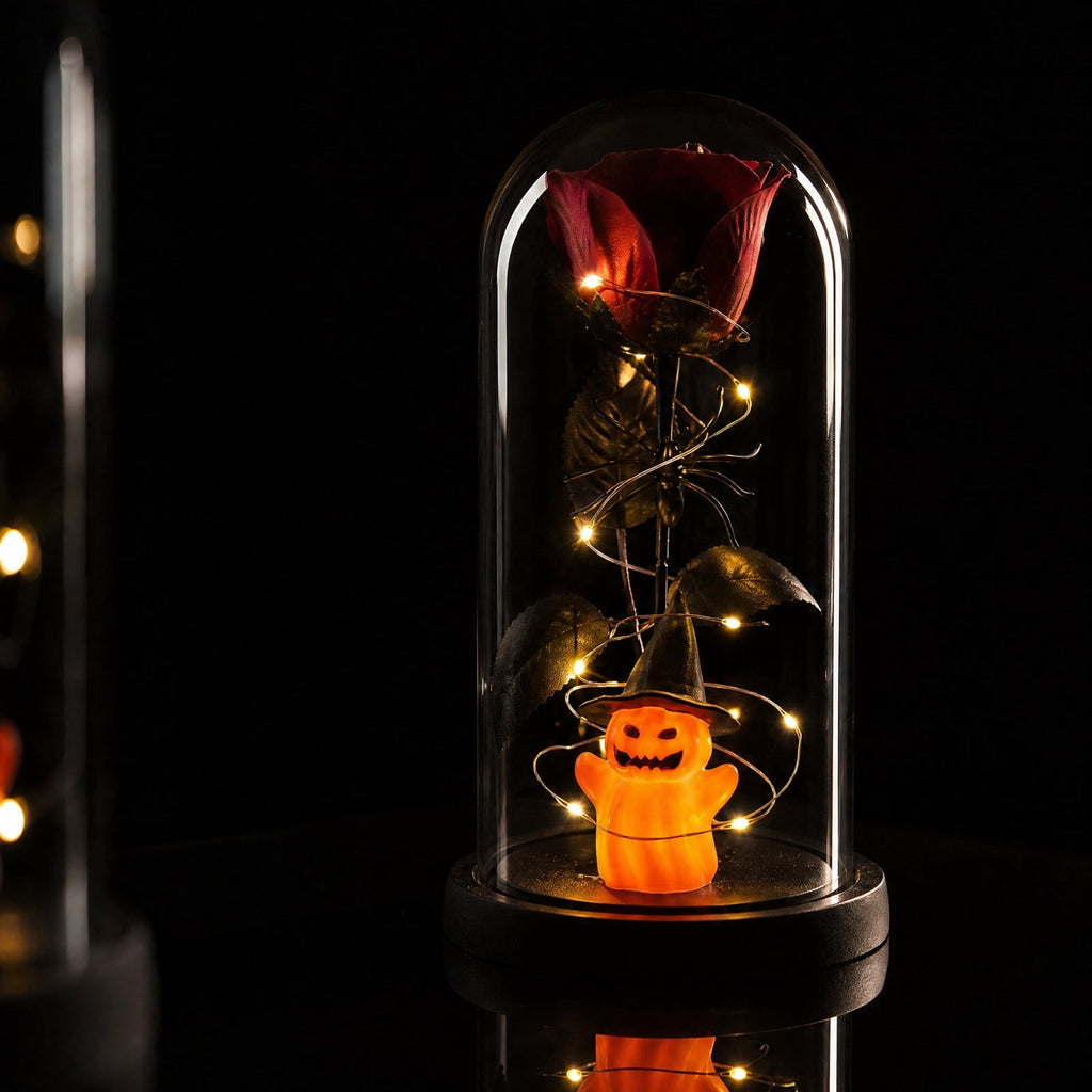 Darzheoy Halloween Decoration Ghost Cloche Lamp, with 3 Mini Figurines, Halloween Ghost Spooky, White Warm Glow, 1 Count