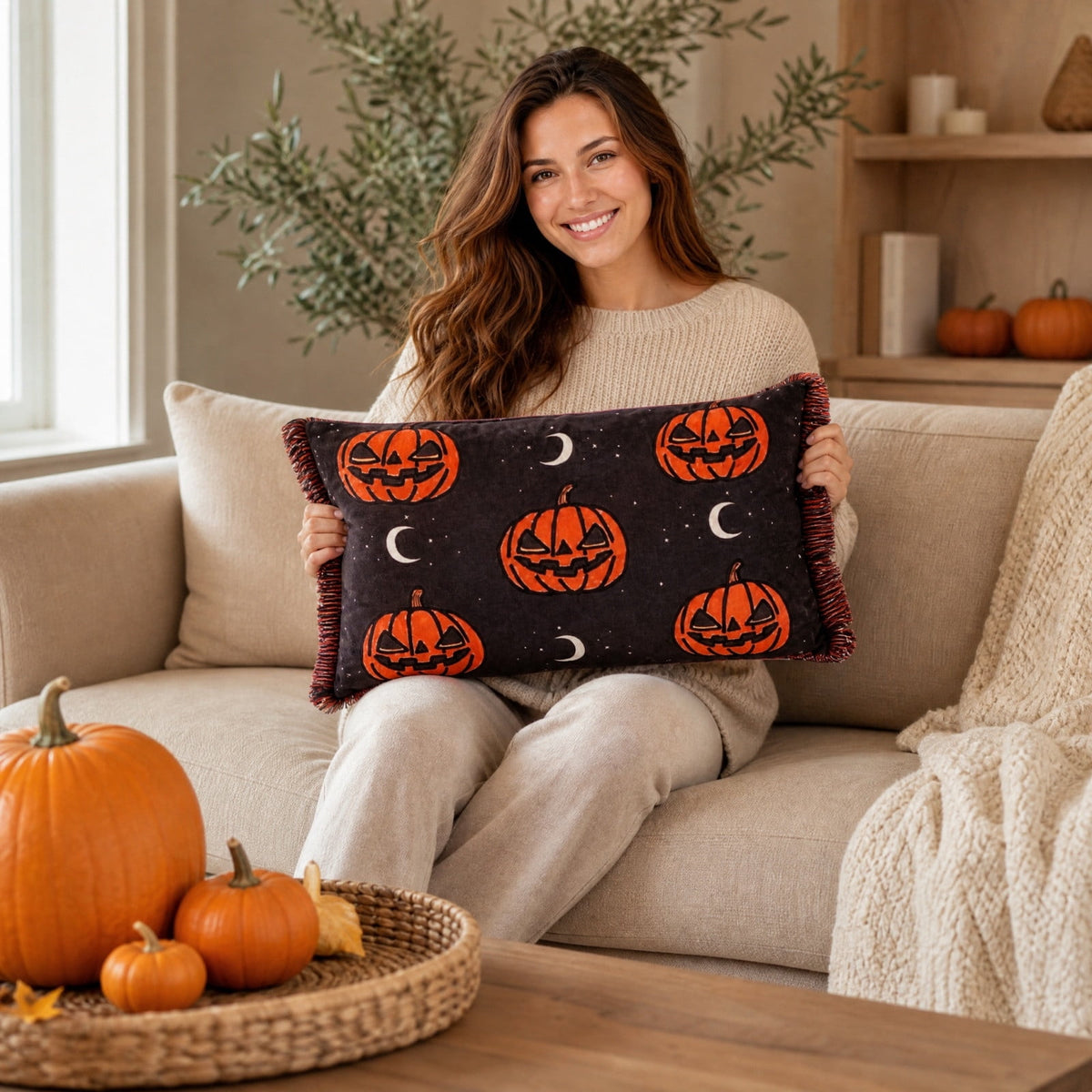 Halloween Ghost Reading Book Throw Pillow Cover, Spooky Library Bookshelf Skull Candlestick Decorative Pillowcase, Retro Halloween Cushion Cover