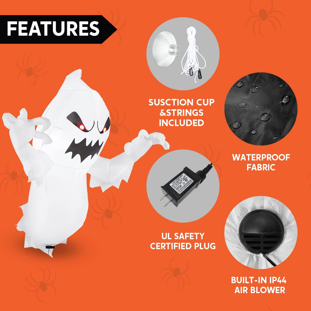 Joyfy 4.5 FT Halloween Inflatable Decorations Outdoor Scary Flying Ghost Broke Out from Window with Built-in LED Blow Up Inflatable for Window Decoration Yard Garden Lawn Decor