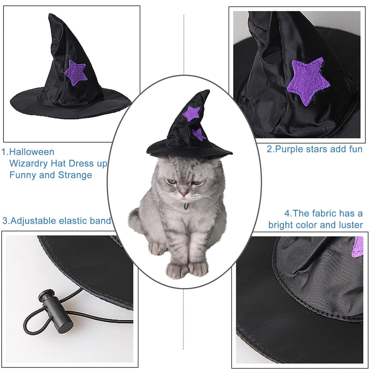 WILLED Halloween Pet Costumes, Cat Wizard Costume, Dog Witch Cloak & Hat, Purple Witch Cloak for Cats, Dogs, Kittens, Puppies, Rabbits, Perfect for Halloween, Parties, Cosplay, and Daily Wear