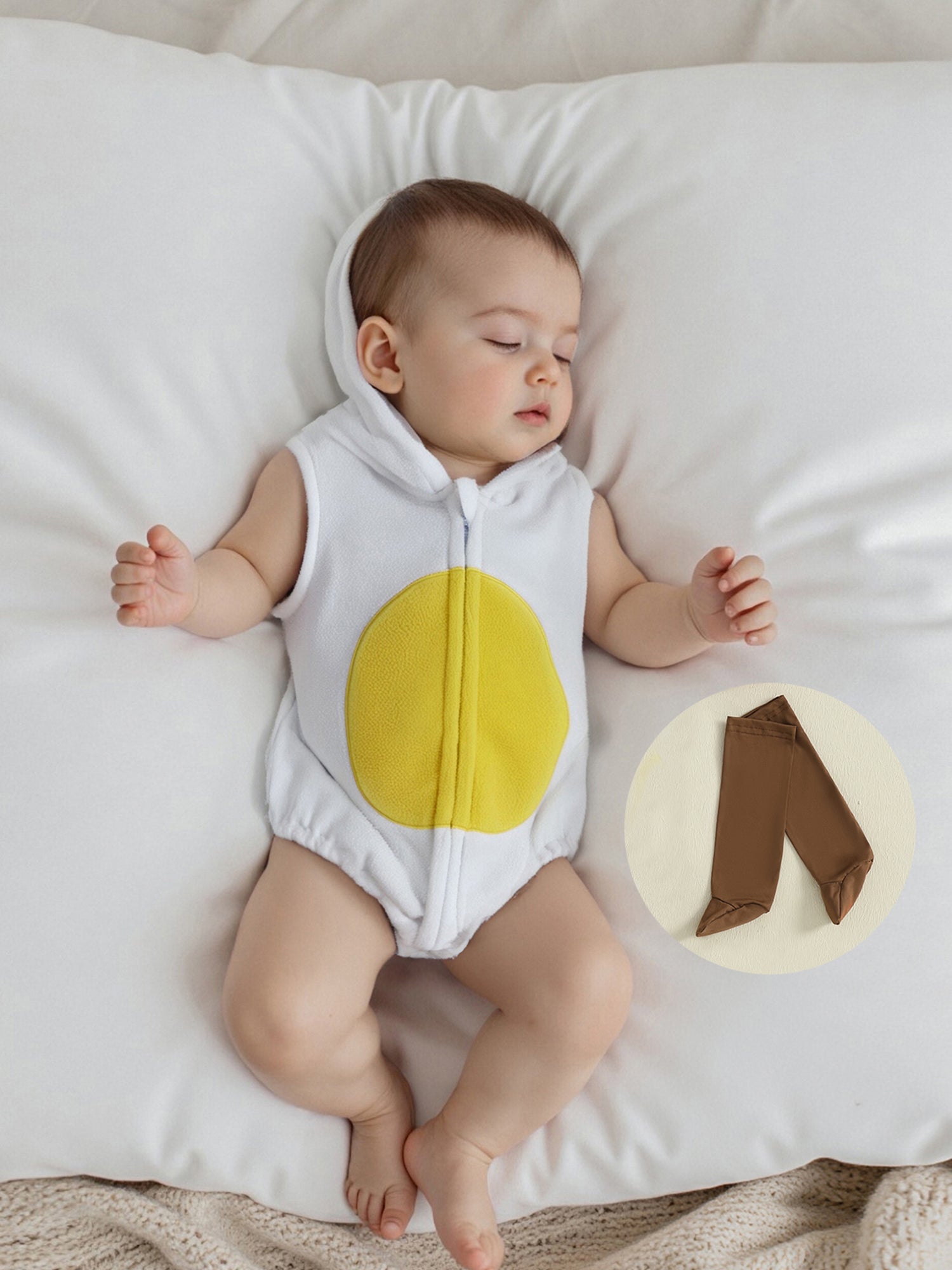 Cjfdfy Newborn Baby Boy Girl Halloween Animal Costume Infant Baby Fox Puppy Dog Frog Poached Egg Costume Fall Winter Sleeveless Hooded Zipper Romper Leg Warmers Set Toddler Halloween Cosplay Outfits
