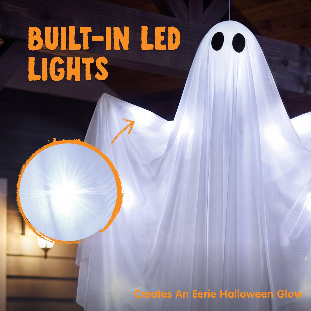 Joyfy 47" Halloween Hanging Light up Ghost Decorations Outdoor,White Ghosts with Blue LED Light and Timer Halloween Hanging Decoration Waterproof for Front Yard Patio Lawn
