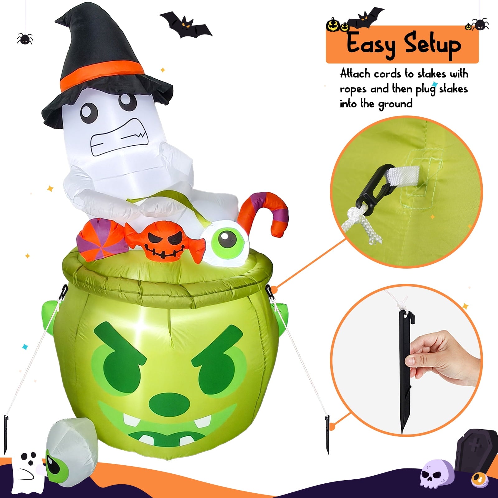 Bmag 6FT Halloween Inflatables Outdoor Decorations, Whimsical Inflatable Ghost Halloween Decor with Built-in 3 LEDs for Yard Garden Lawn Party Holiday Decor
