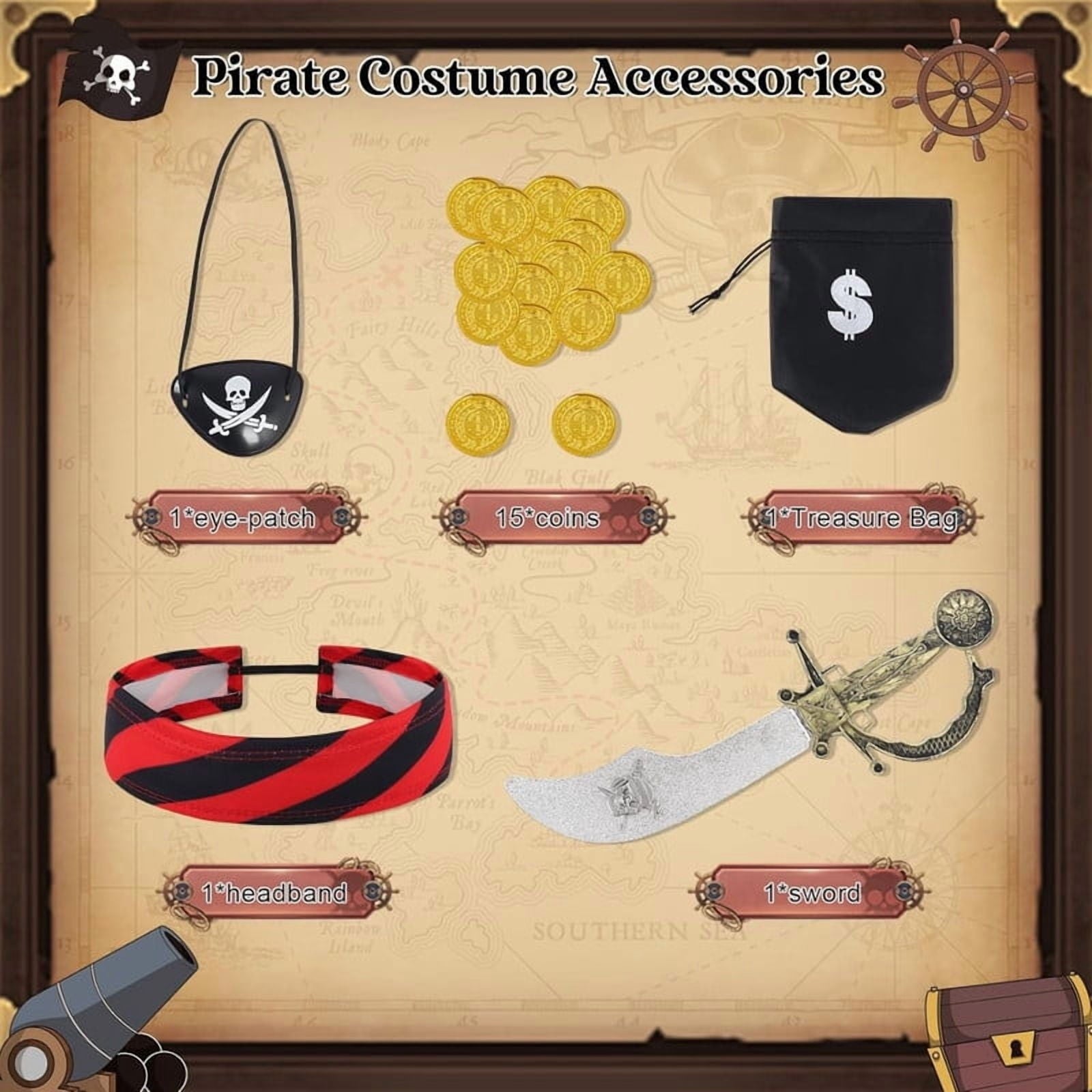 Benylion Girls Pirate Costume for Kids Halloween Party Dress Up Toddler Pirate Christmas Cosplay Outfit with Accessories for 5-6 Years
