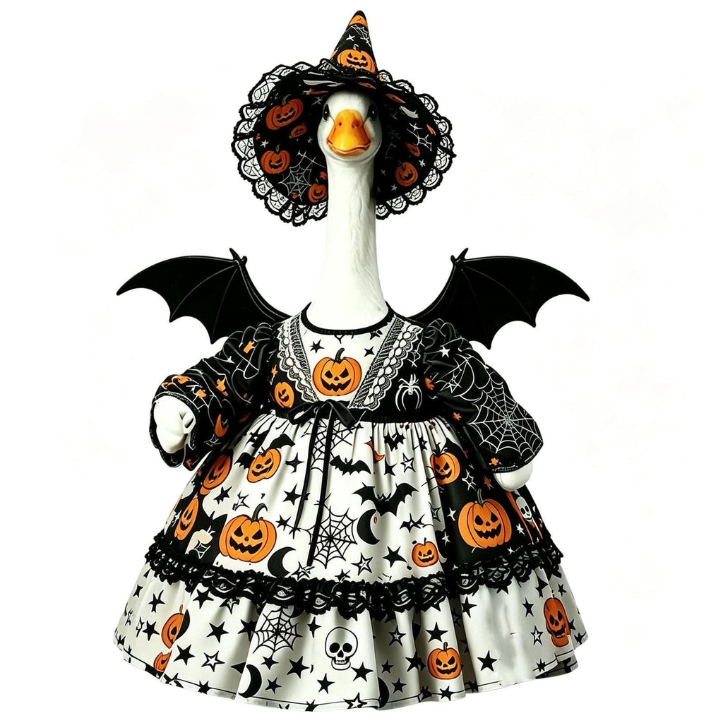 Thanksgiving Harvest Outfit for 23" Porch Goose, Goose Fall Theme Dress in White&Orange with Headwear Fall Harvest Decor for 23" Goose Outdoor Patio Yard Lawn Decoration