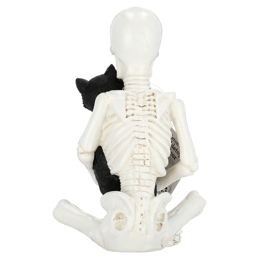Skeleton and Cat Decoration, Black and White, 7", Halloween by Way To Celebrate