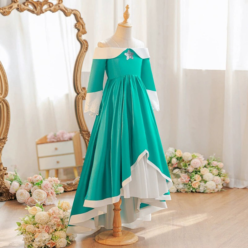 KAWELL Princess Costume Dress for Birthday Halloween Cosplay Dress Up With Crown Brooch Star Stick Accessories Green