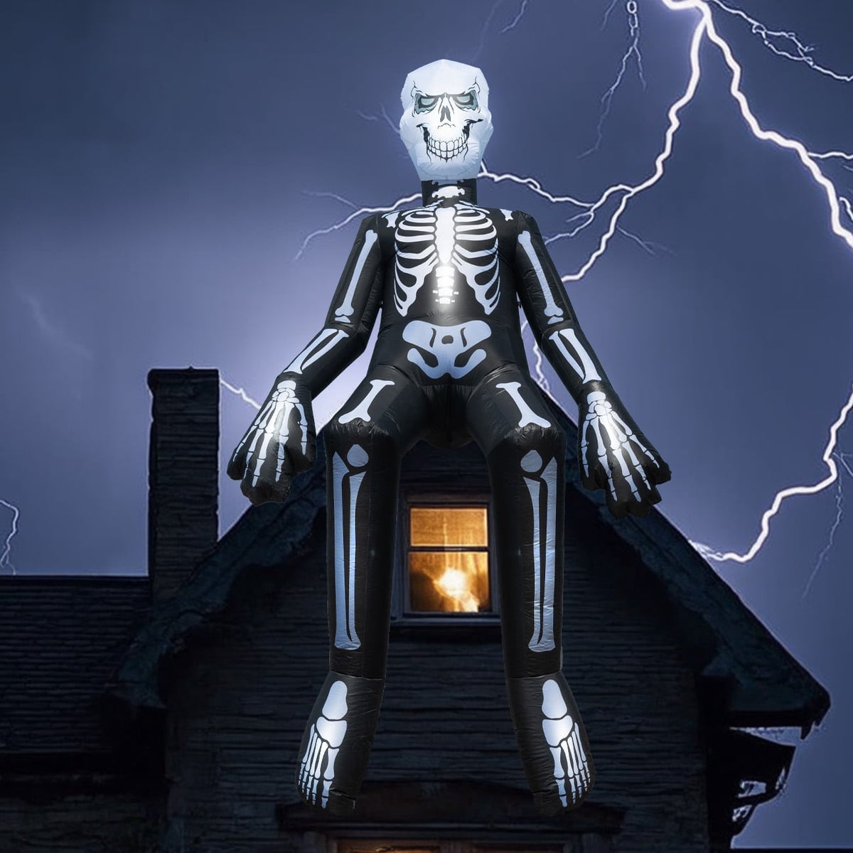 Coolmade 10.5 ft Sitting Skeleton Halloween Inflatable, Built‑in LED Lights, Blow‑Up Yard Outdoor Decoration