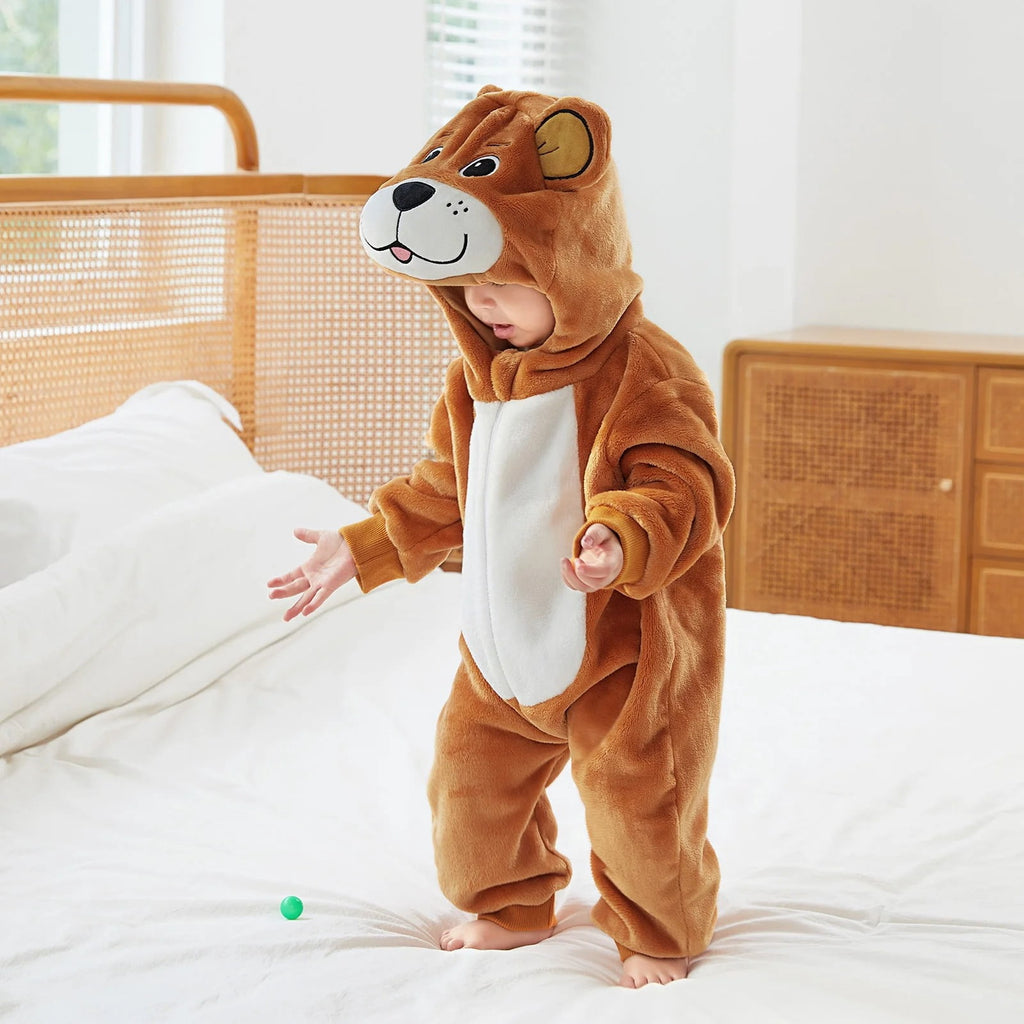 WIBACKER 0-3T Unisex Baby Animal Costume Winter Autumn Flannel Hooded Romper Christmas and Halloween Panda Cosplay Jumpsuit