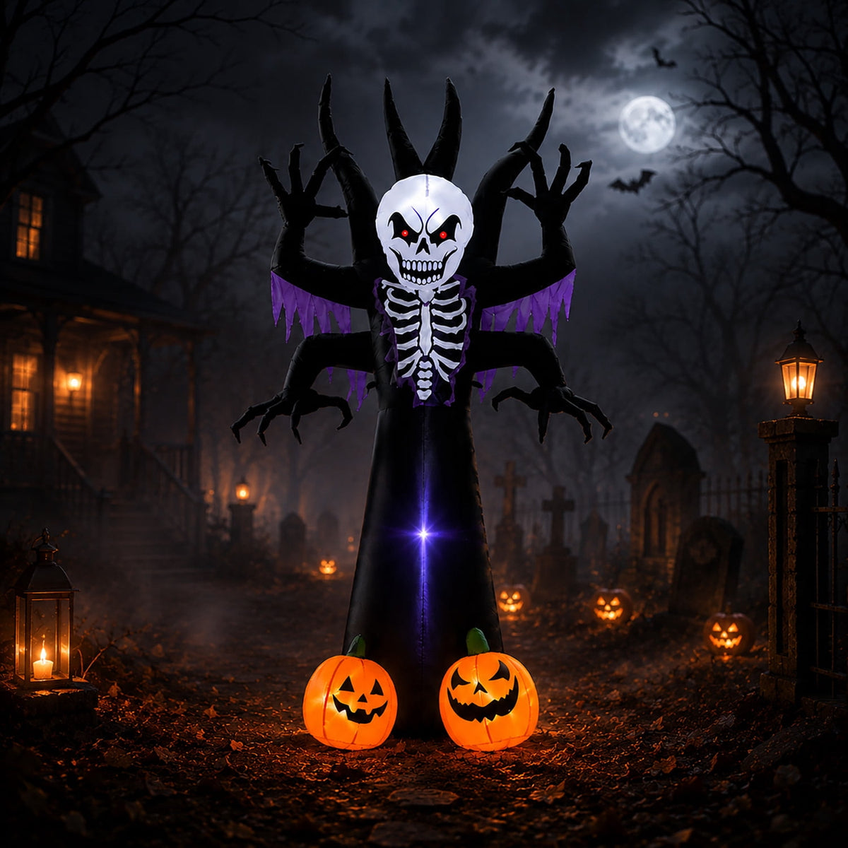 Toiyjofe 6ft Halloween Inflatable Black Cat with Jack-o'-Lantern & LED Lights, Trick-or-Treat Yard Decoration with Witch Hat for Outdoor Lawn & Porch