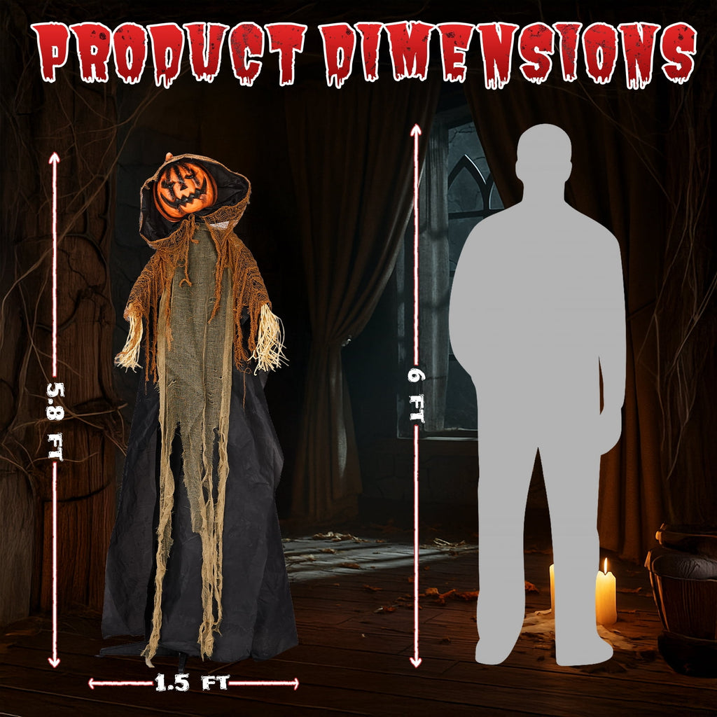 Ktaxon 6ft Pumpkin Man Animated Animatronic Decoration Creepy Halloween w/ Classic Cape Creepy Cloaked Jack-o'-Lantern for Porch & Yard