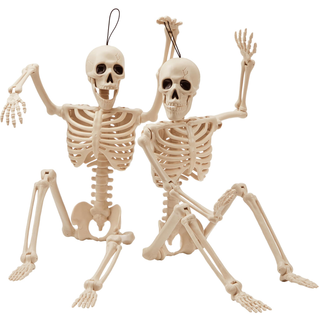 Joyfy 24 Inch Halloween Skeleton Decor with LED Light Eyes,Posable Skeleton Halloween Prop Full Body with Movable Joints for Haunted House Indoor Outdoor Decoration Spooky Decor
