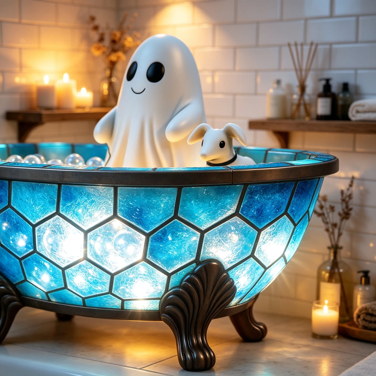 Clearance Halloween Ghost Bubble Bath Lamp, Cute Bathtub Ghost Night Lights for Halloween Decor, Reading Books Nightlight, Halloween Decorations for Indoor Readers & Book Lover Desk Home Party Gifts