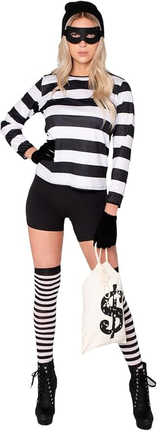 Joyfy Adult Women Robber Costume, Bank Robber Costume Woman for Halloween Costume
