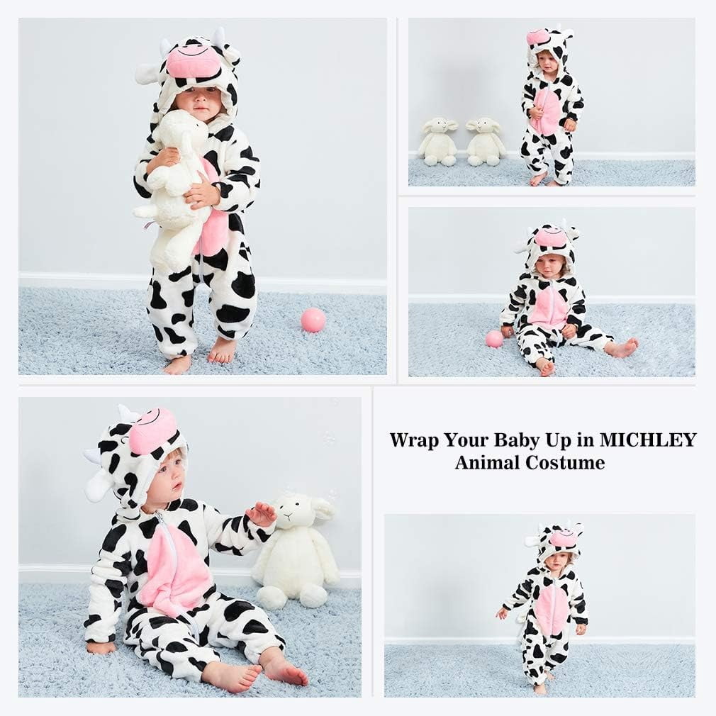 WIBACKER 0-3T Unisex Baby Animal Costume Winter Autumn Flannel Hooded Romper Christmas and Halloween Panda Cosplay Jumpsuit