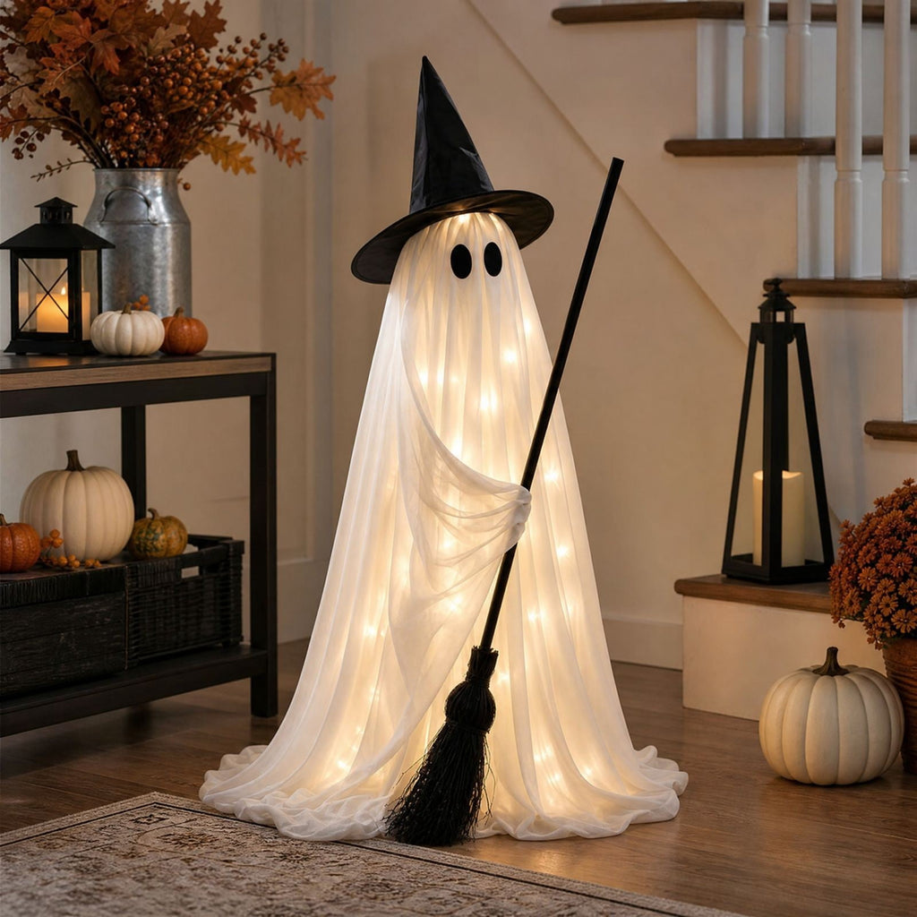 Halloween Witch Broom Cane with Ribbons, 38.2" Witches Broomstick for Wizard Costume Party, Photo Booth Accessory Stage Prop, Halloween Decoration, D