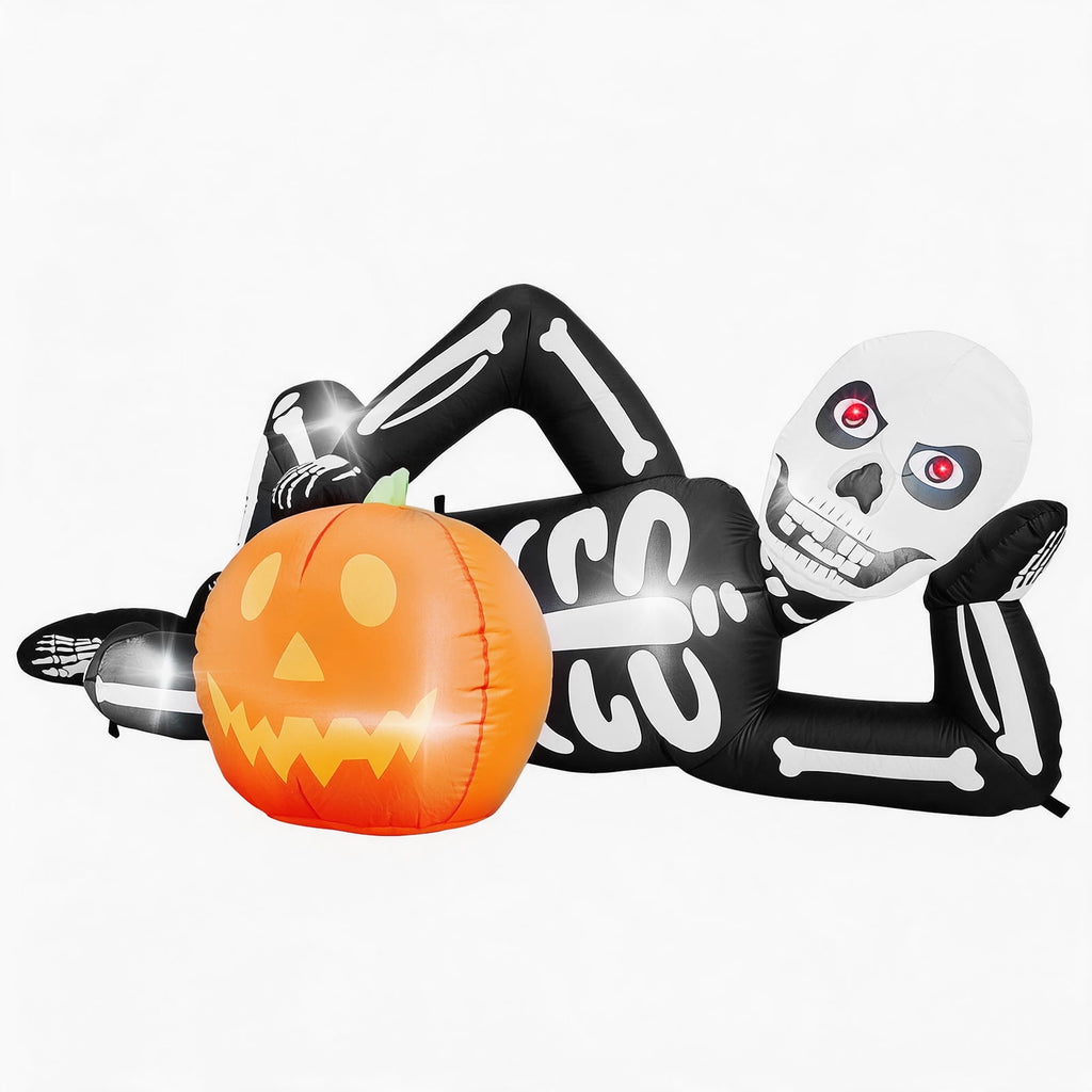 7ft Halloween Inflatable Lying Skeleton with 7 LED Lights for Lawn Decor