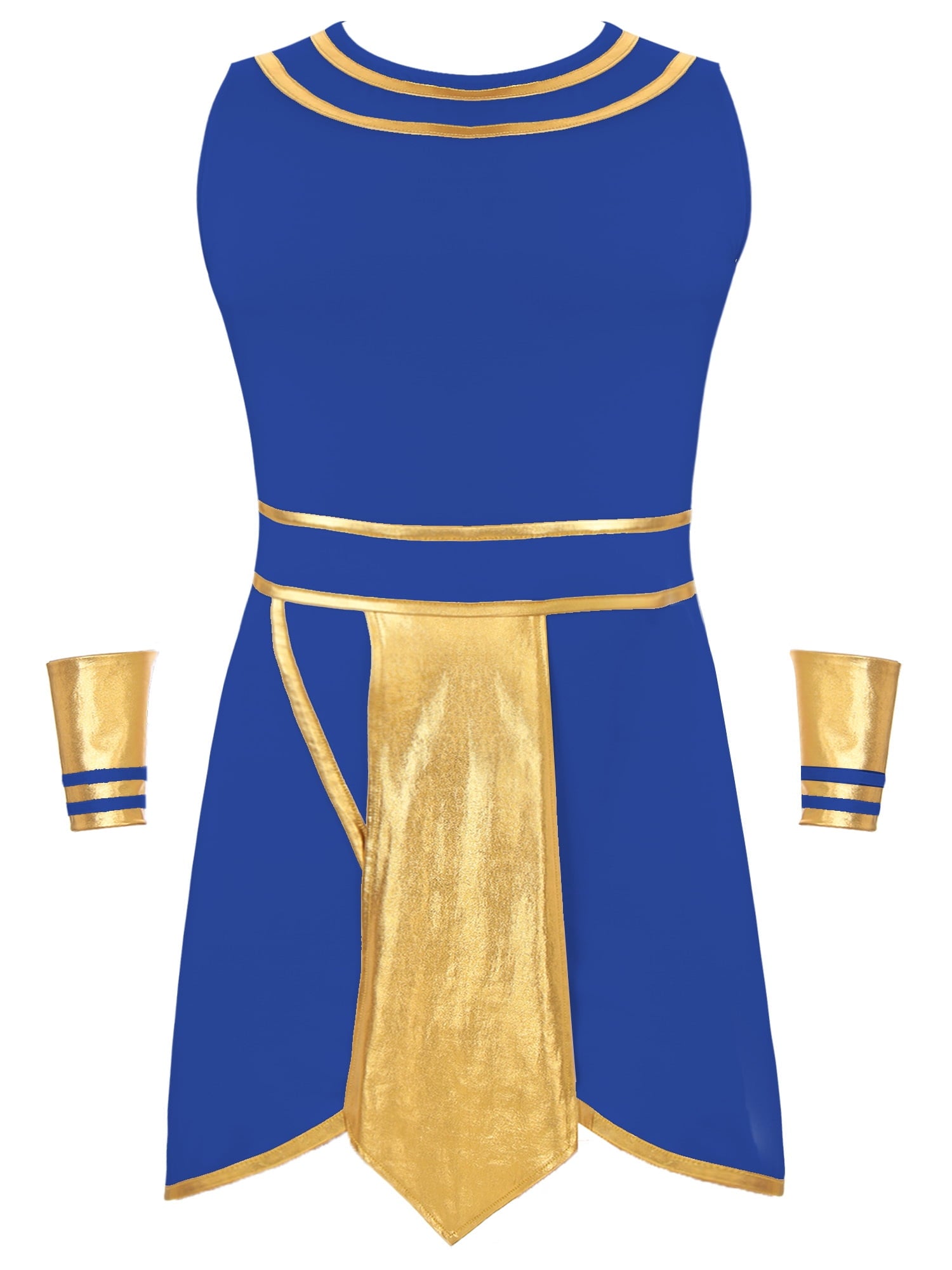Haitryli Men's 3 Pieces Mr Toga Greek God Set Adult Party Toga Roman Dress with Wristband Blue 3XL