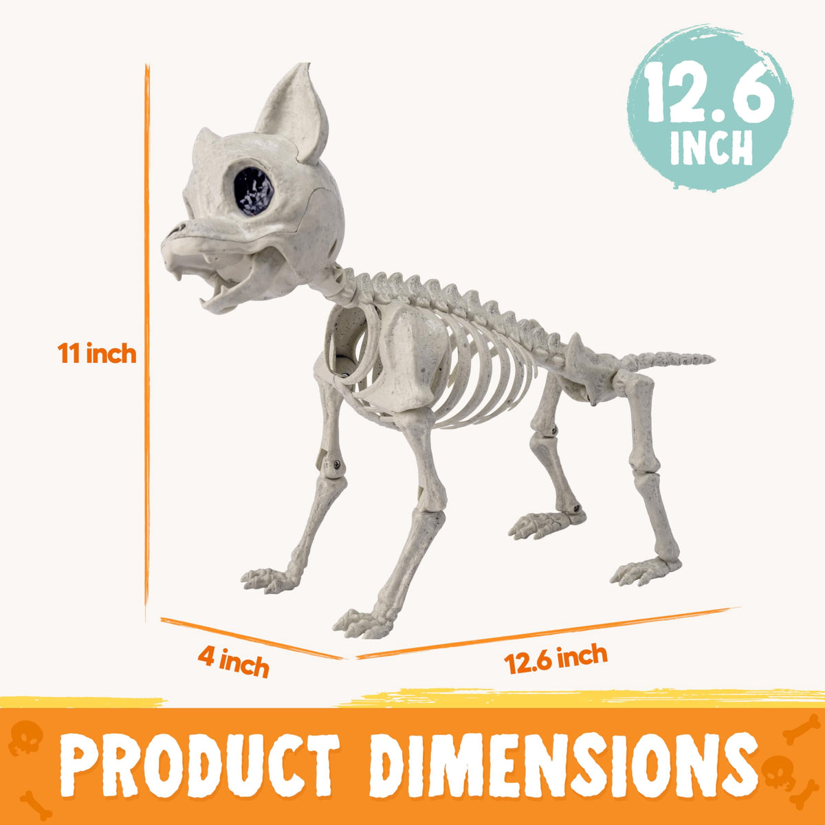 Joyfy 9.8 Inch Halloween Skeleton Dog Skeleton Halloween Decor,Pose-N-Stay Plastic Skeleton Bones with Posable Joints for Hallowmas Decoration Outdoor Haunted House Party