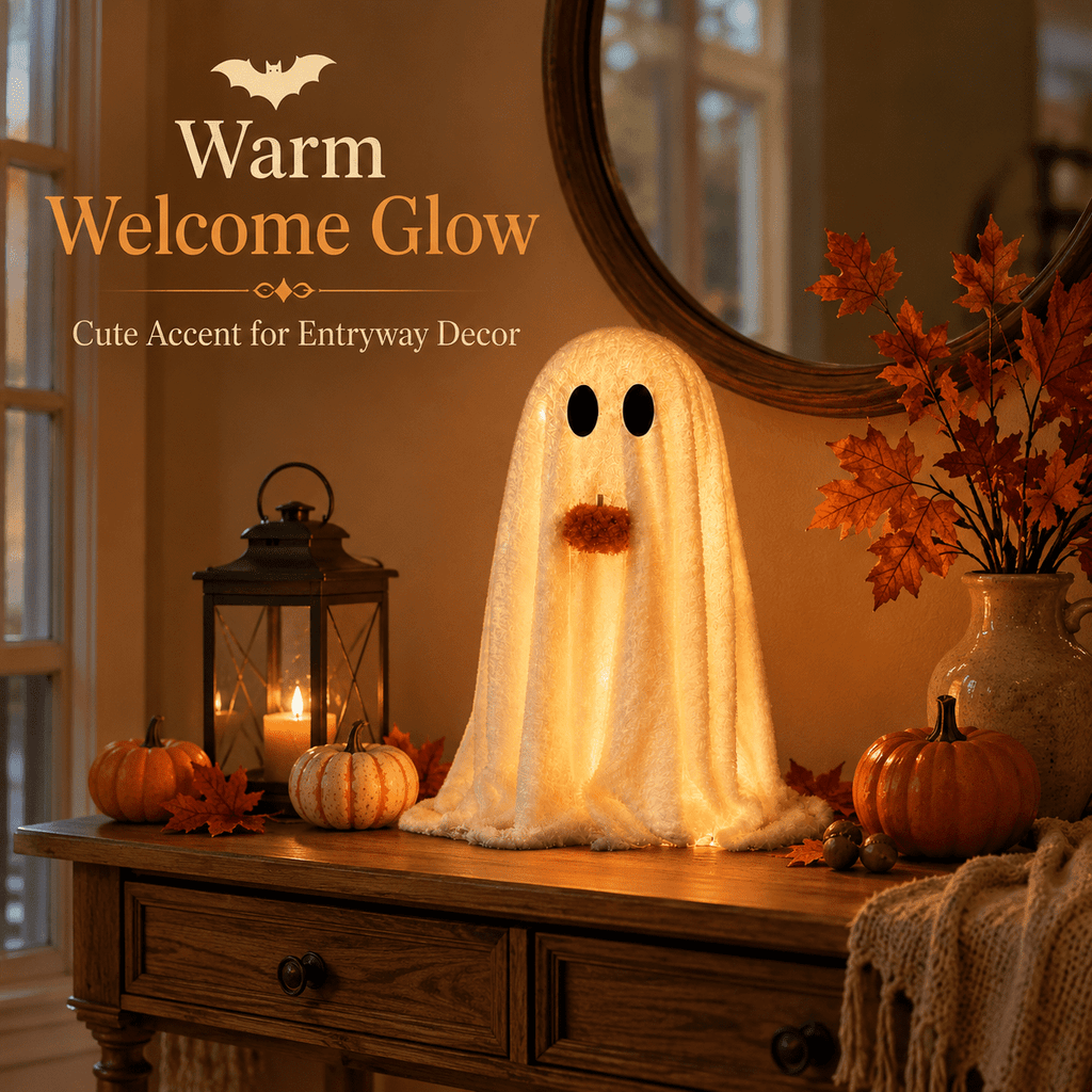 Diceymbol Halloween Decorations and Fall Decor, Halloween Venue Decoration Ghost Props LED Illuminated Ghost Decorations for Tabletop, Mantel, Shelf Indoor Outdoor 9.05 inch
